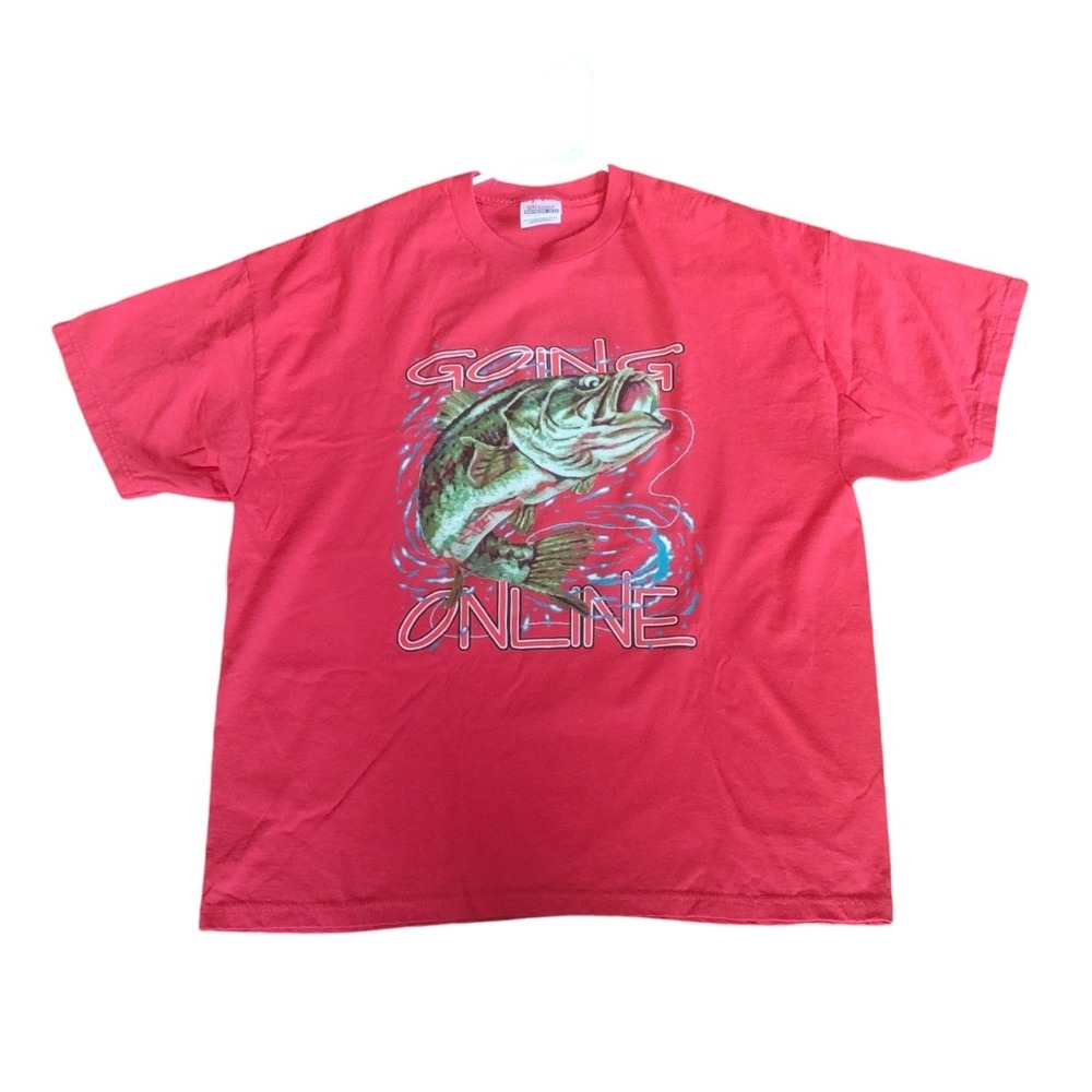 Vintage Y2K Going Online Fishing XL Tee